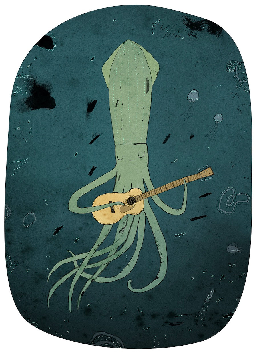 Squid playing a guitar