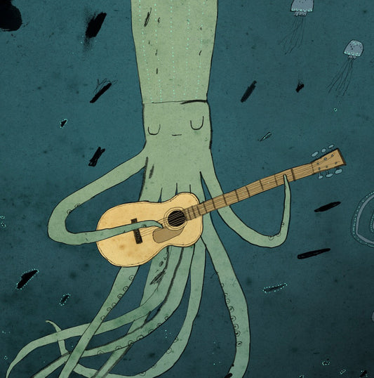 Squid playing a guitar