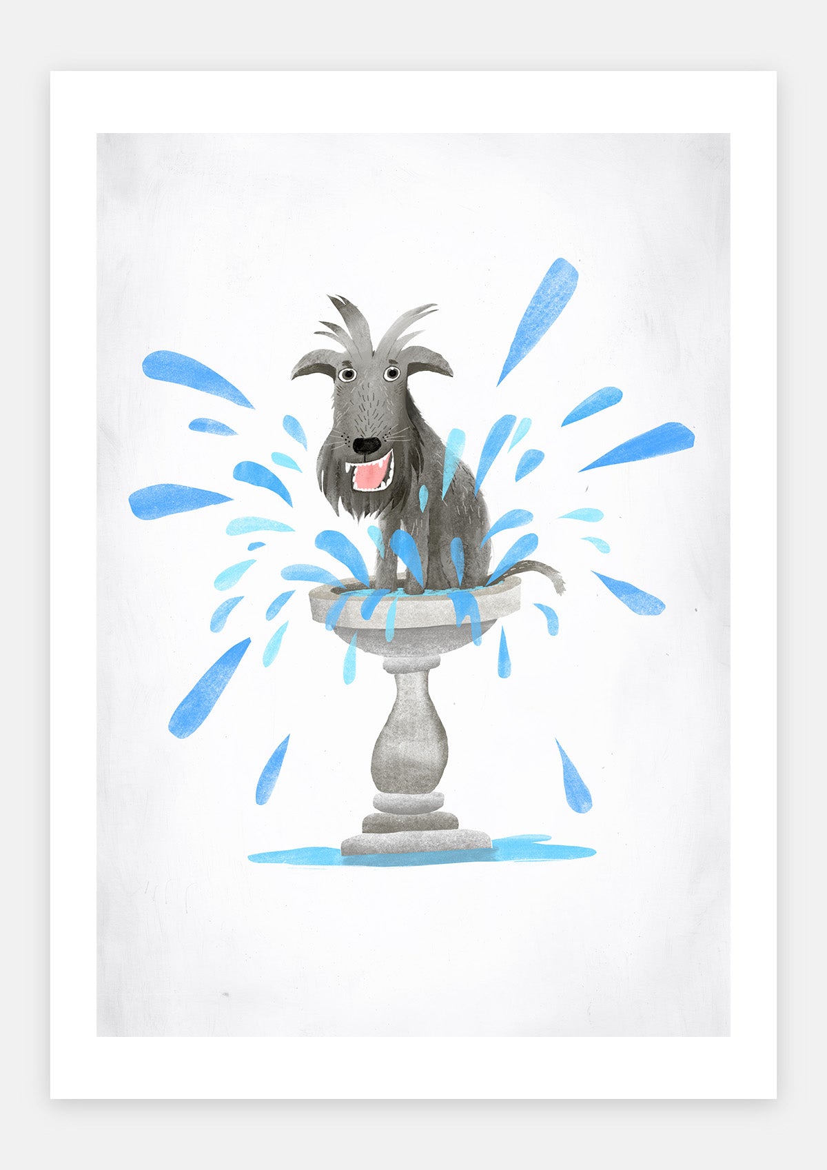 Dog in a birdbath