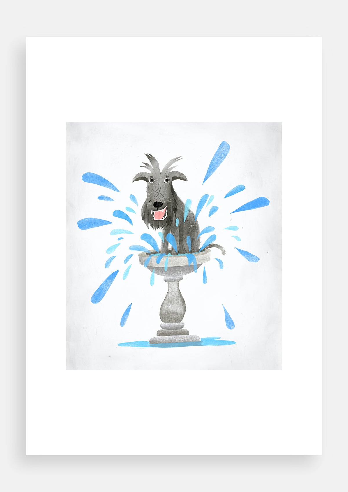 Dog in a birdbath