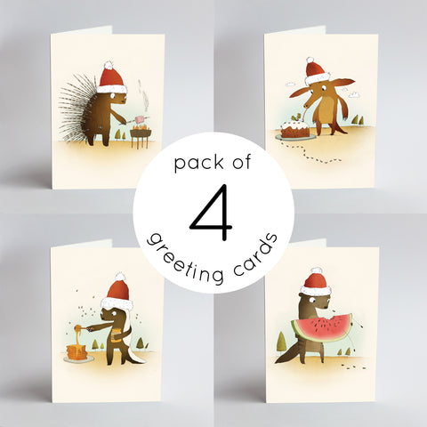 Christmas Animal Cards -  Set of Four